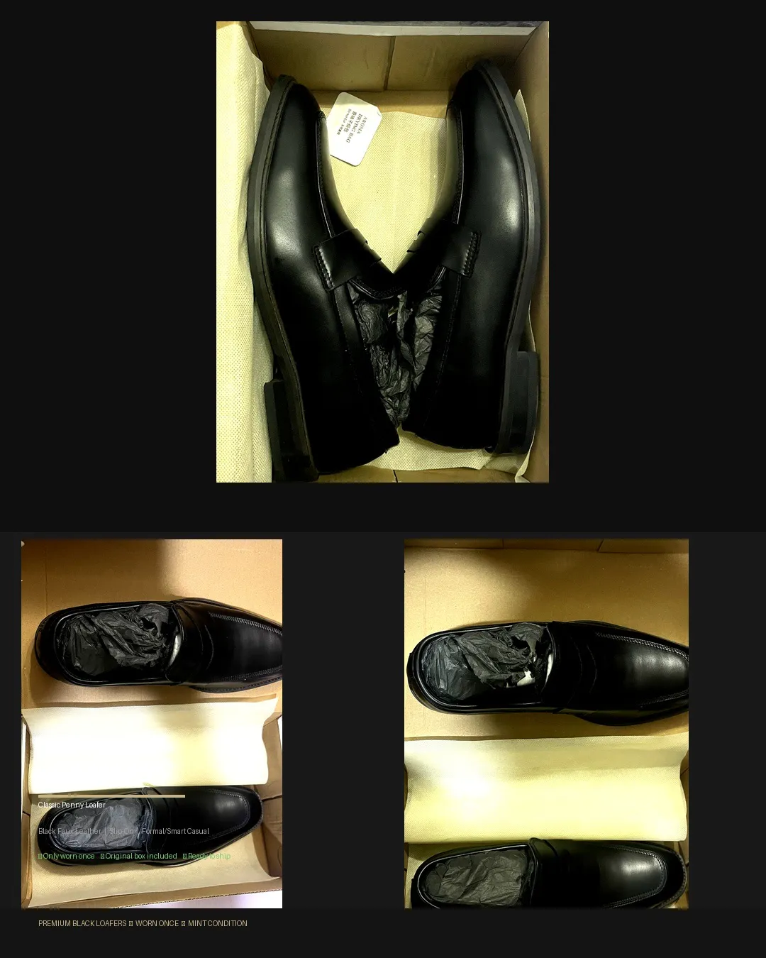 Men's Black Penny Loafers | Worn Once | Box Included
