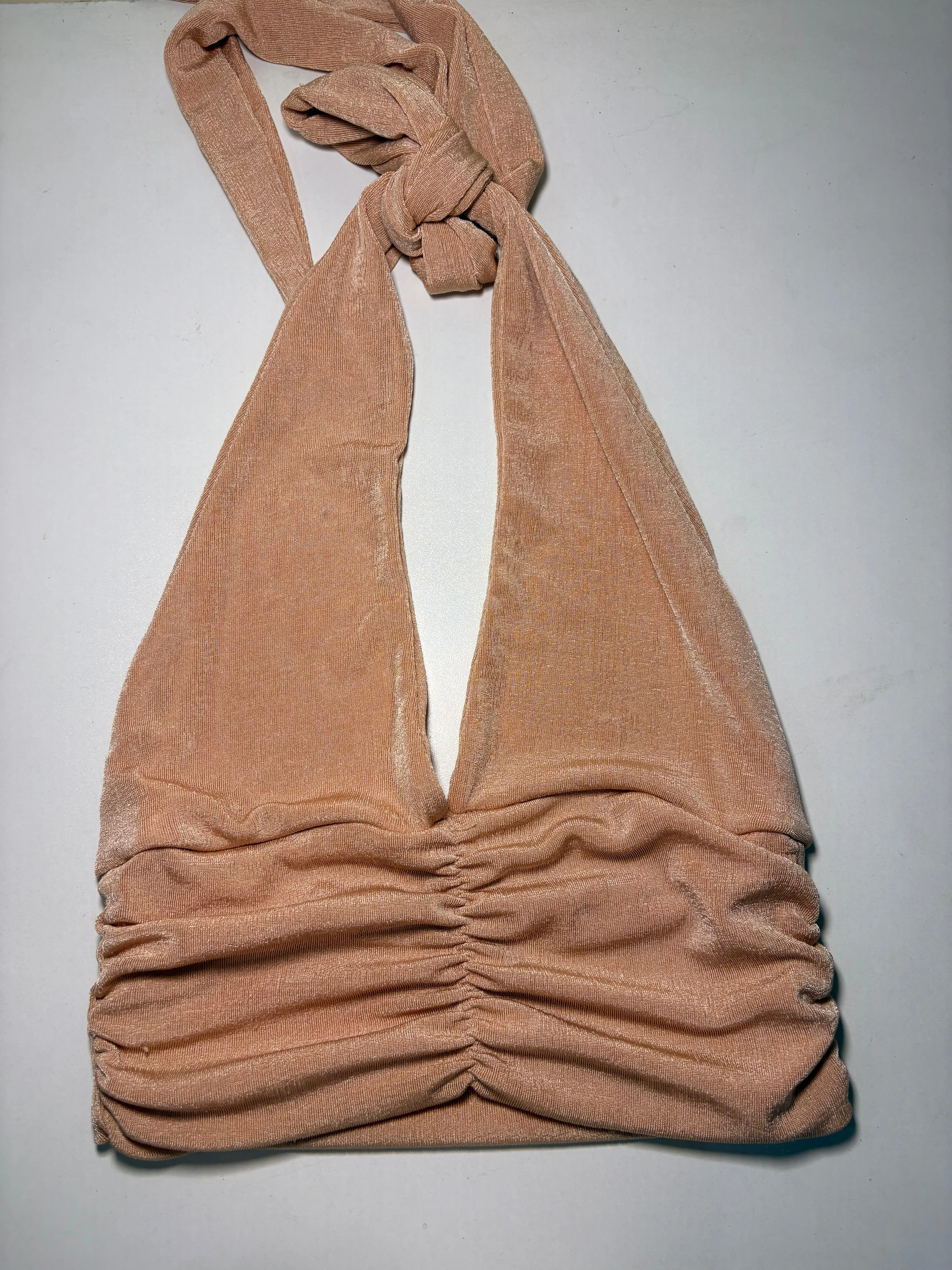 Nude halter crop top