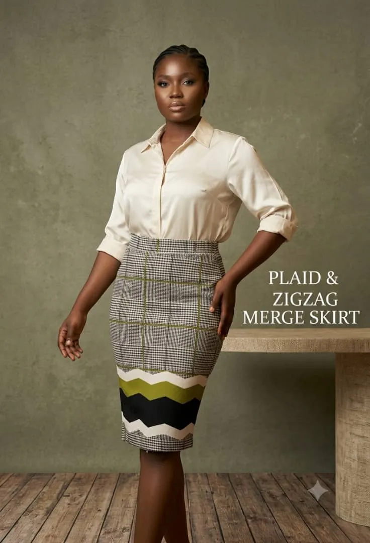 Green and white patterned skirt 