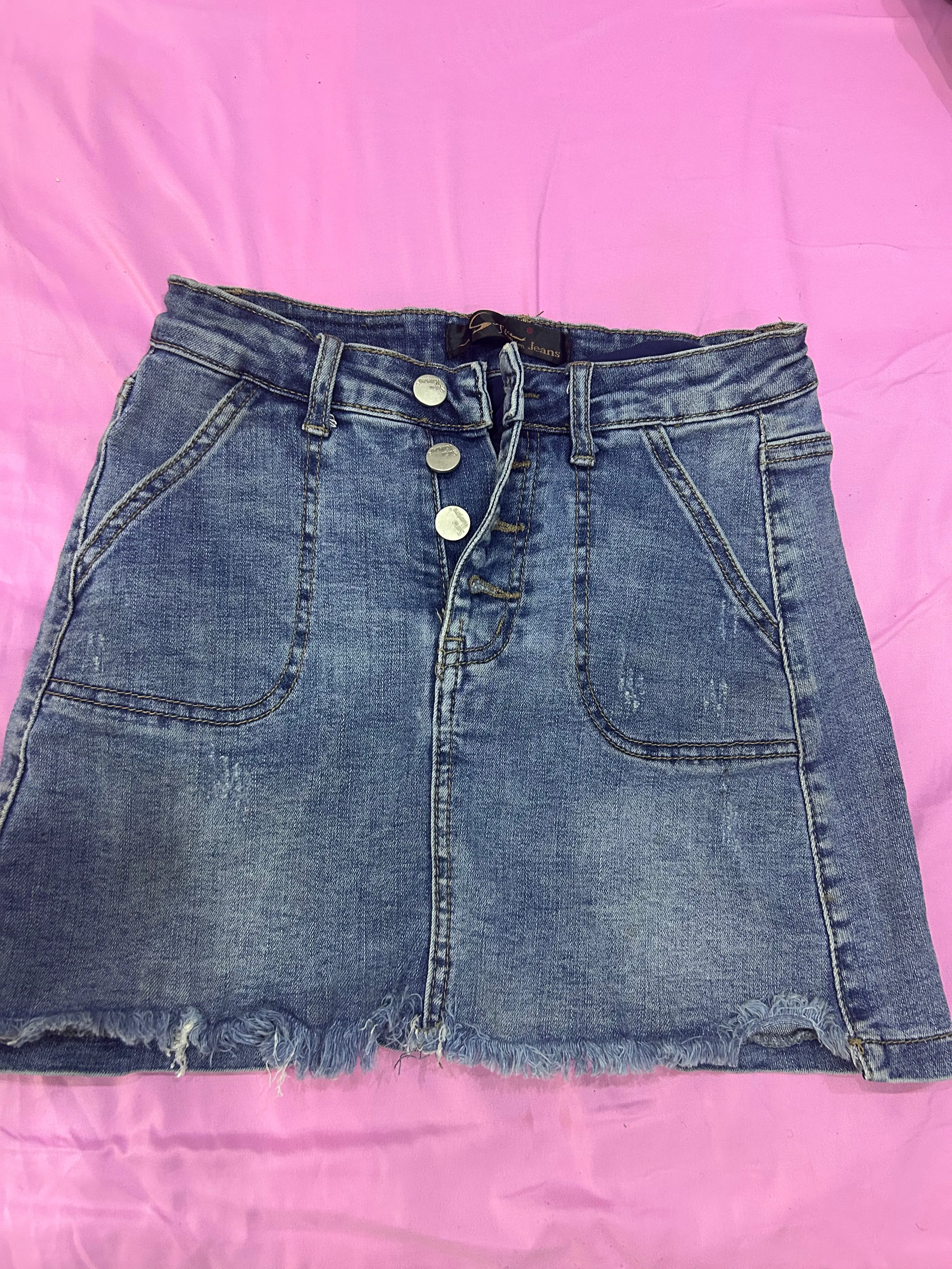 Denim Button-Fly Mini Skirt