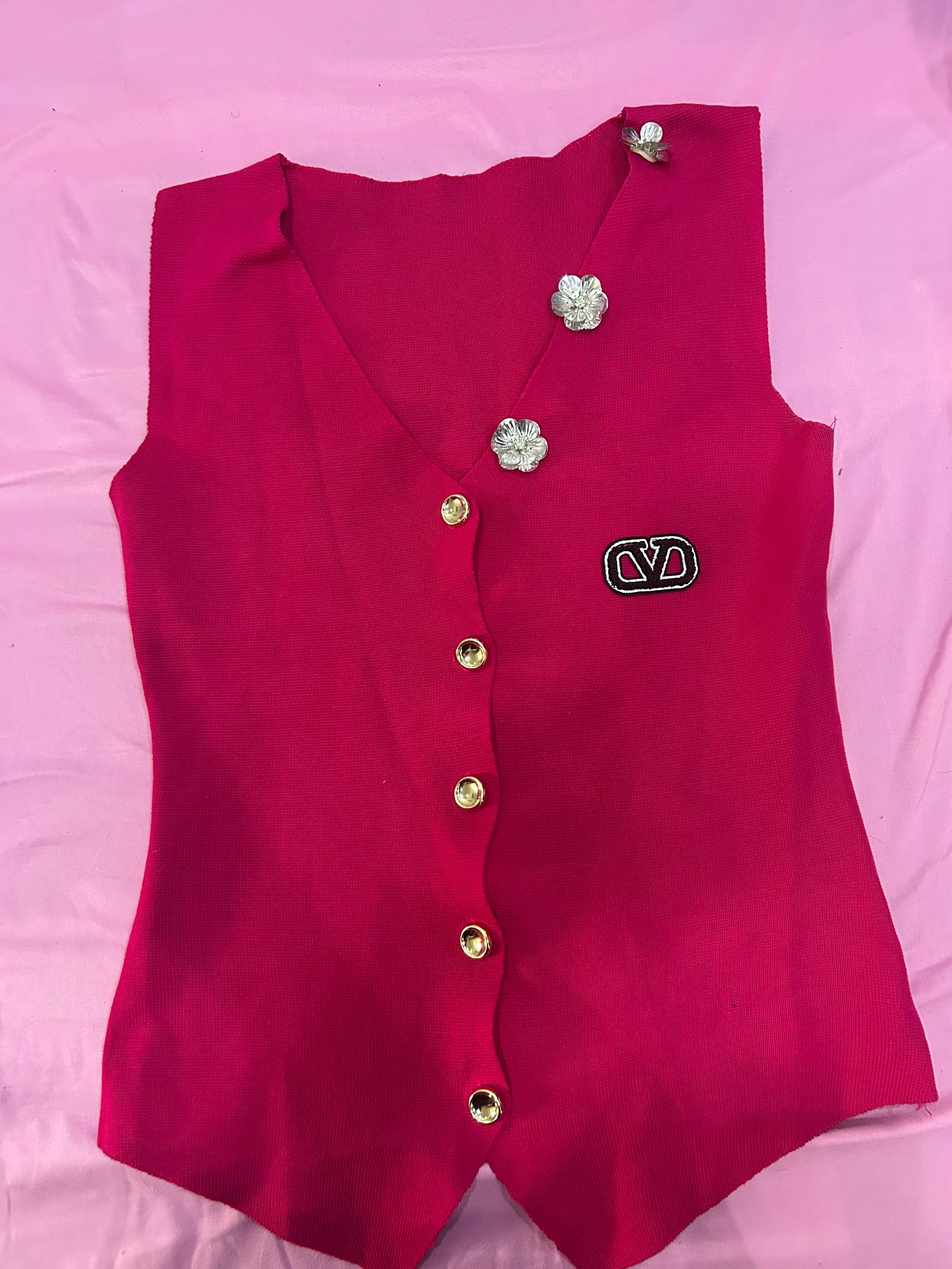 Fuchsia Pink Knit Button-Front Vest