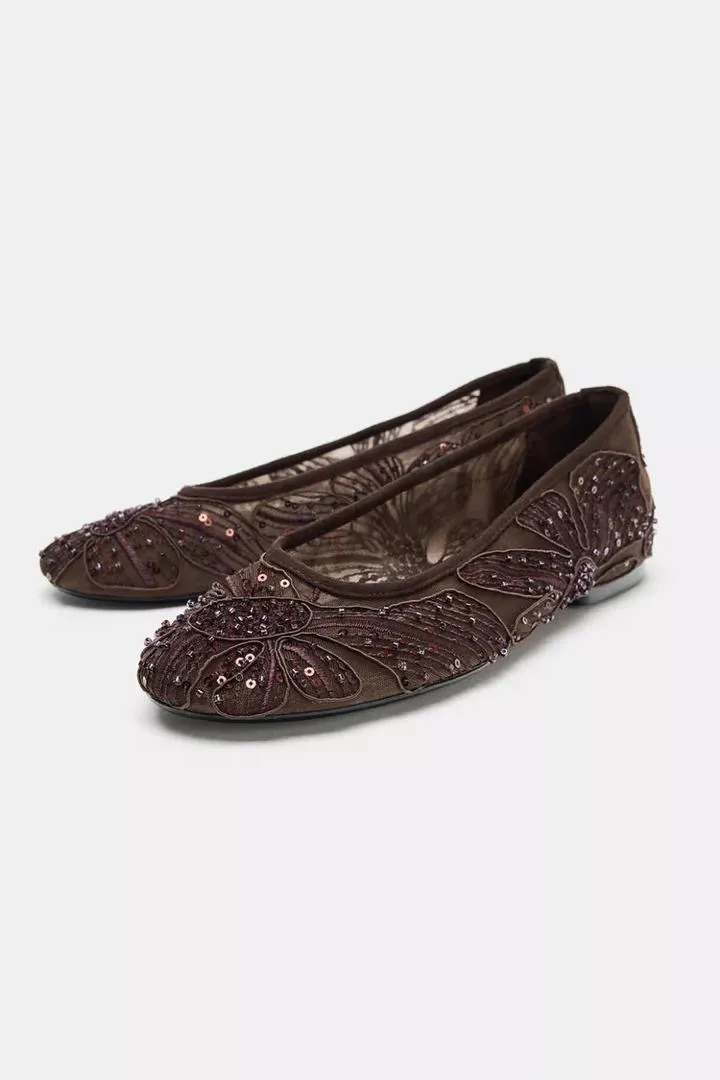 ZARA EMBELLISHED BALLET FLATS