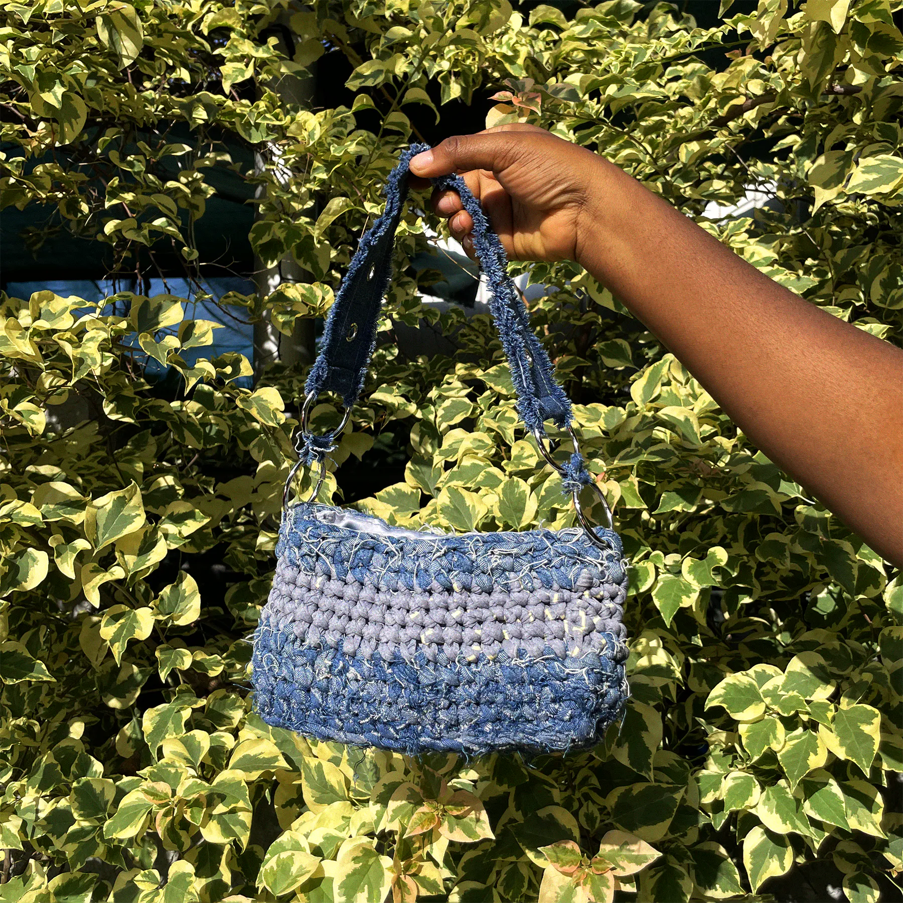 ALT Grey - Denim Distressed Crochet Shoulder Bag
