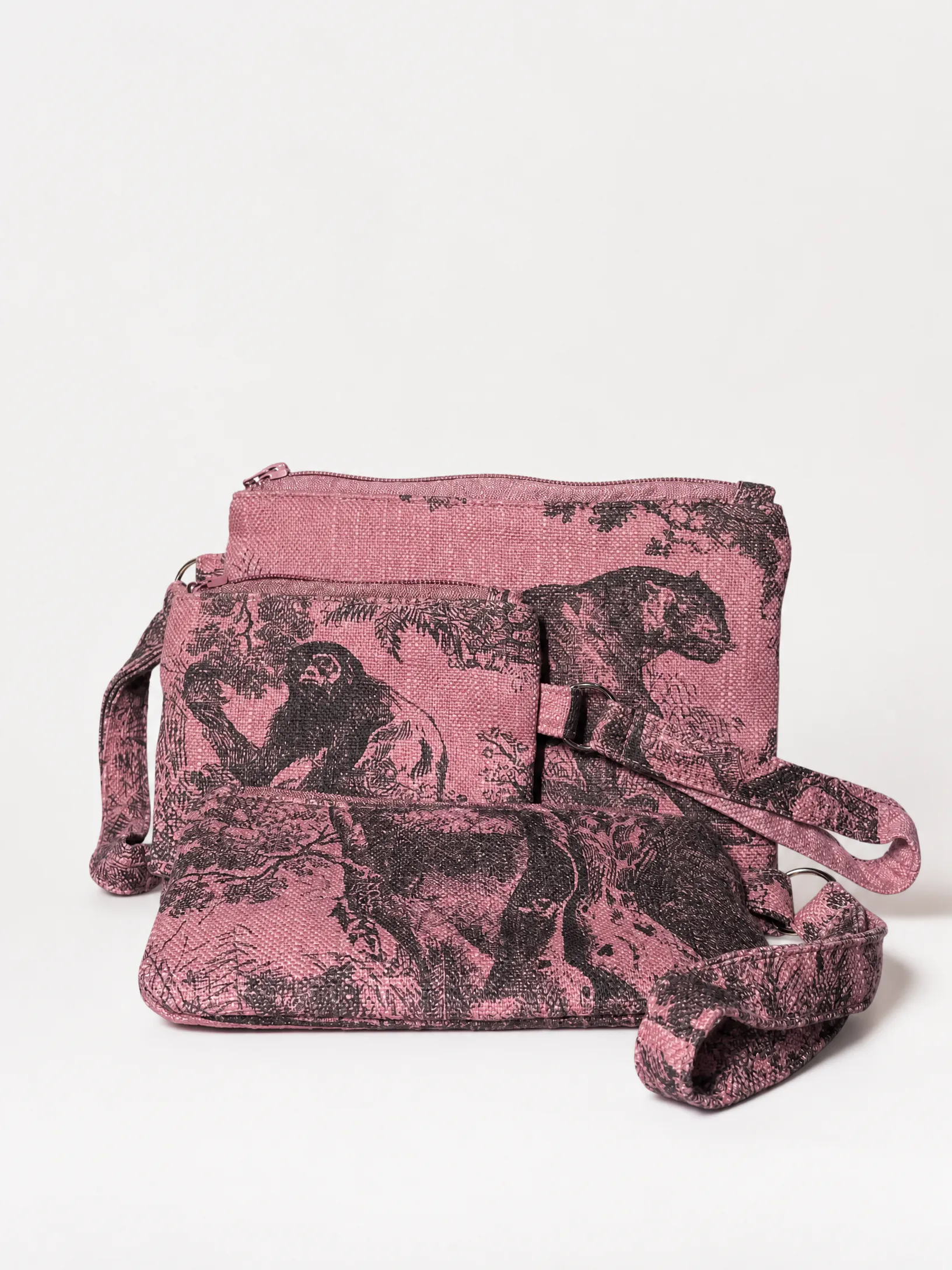 Dusty Rose Jungle Toile Wristlet in Mini