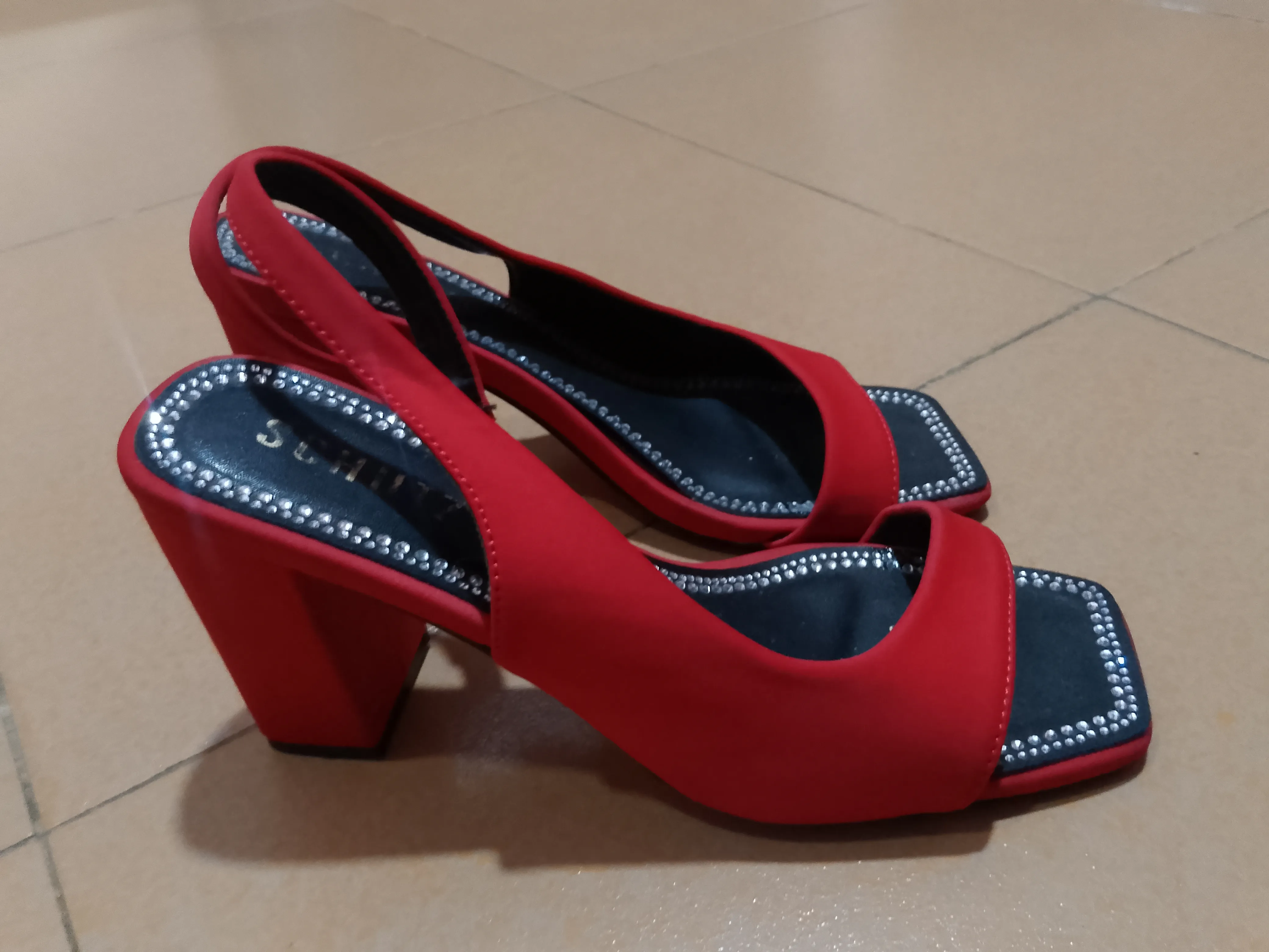 Red sling back heels